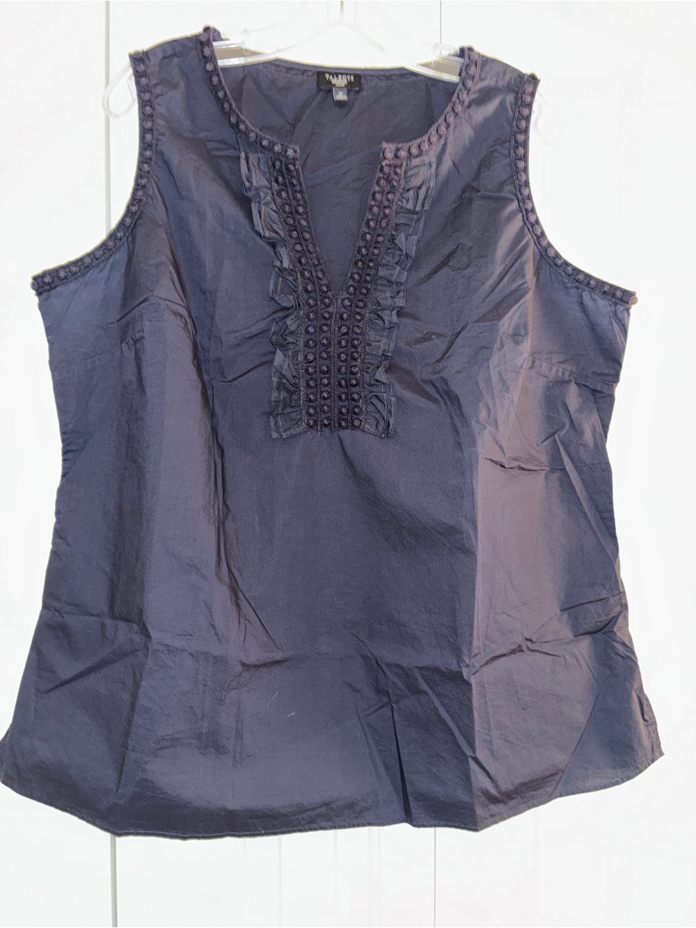 Talbots Navy Sleeveless Cotton Ruffle-Trim Top 1X